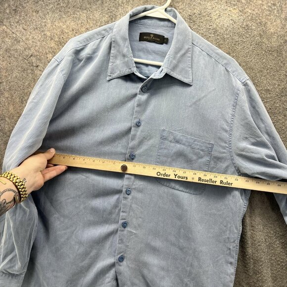 Bugatchi Uomo Shirt Mens Large Blue Lyocell Cotton Button Up Casual Long Sleeve - Picture 6 of 9